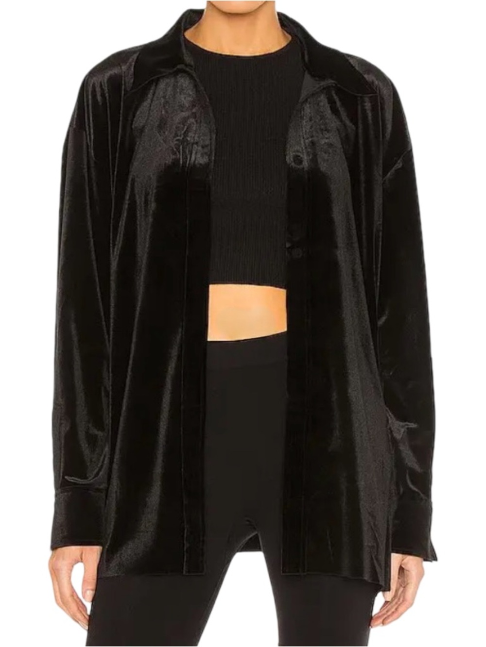 Norma Kamali Black Velvet Relaxed Button-Front Shirt Blazer